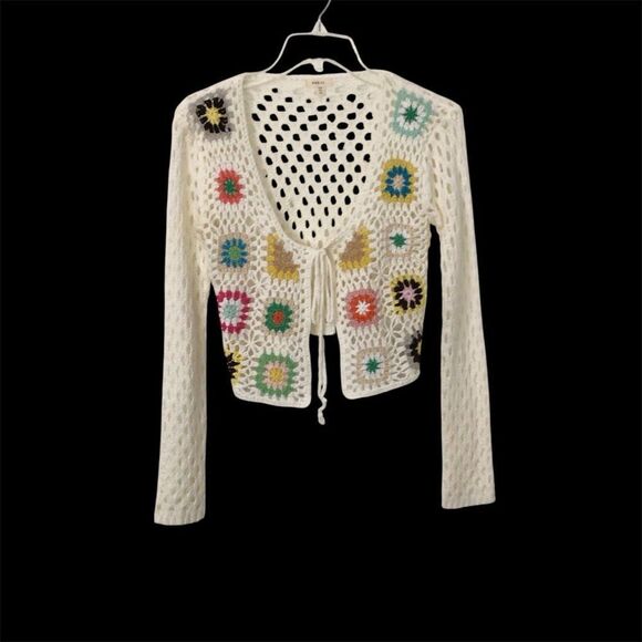 Debut White Cardigan with Floral Mesh Design Size XS - Picture 1 of 9